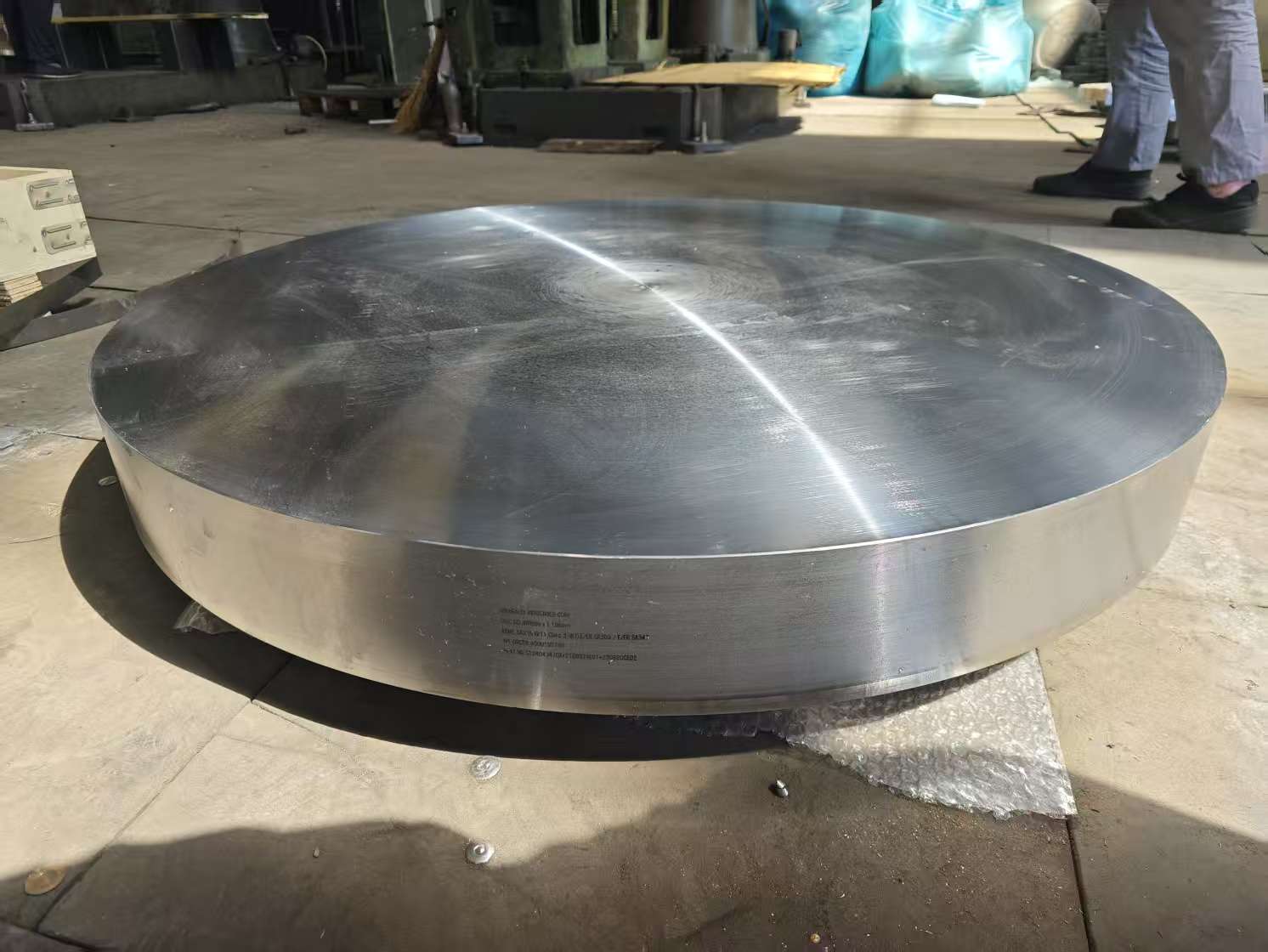 Multilayer closure disk manufactured by Admiralty Industries for a refinery heat exchanger, prior to installation.